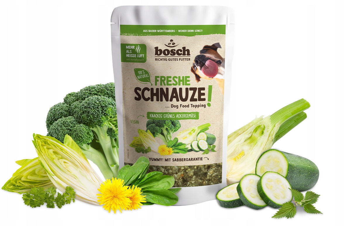 BOSCH FRESHE SCHNAUZE GREEN VEGETABLES VEGAN WET DOG FOOD 200G Packaging status original