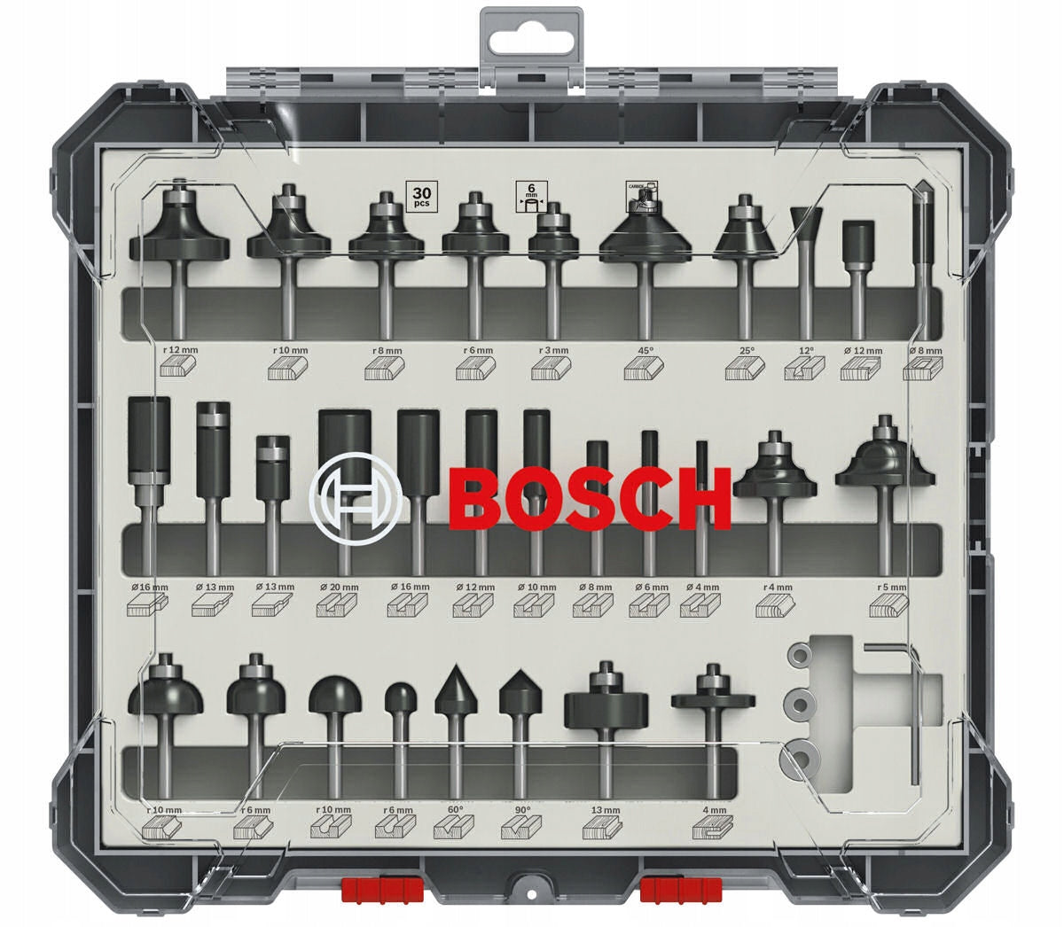 BOSCH SET OF 30 WOOD CUTTERS GRIP 6mm