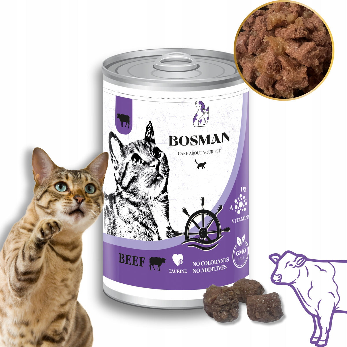 BOSMAN Wet Cat Food in a Can with Beef 415 g