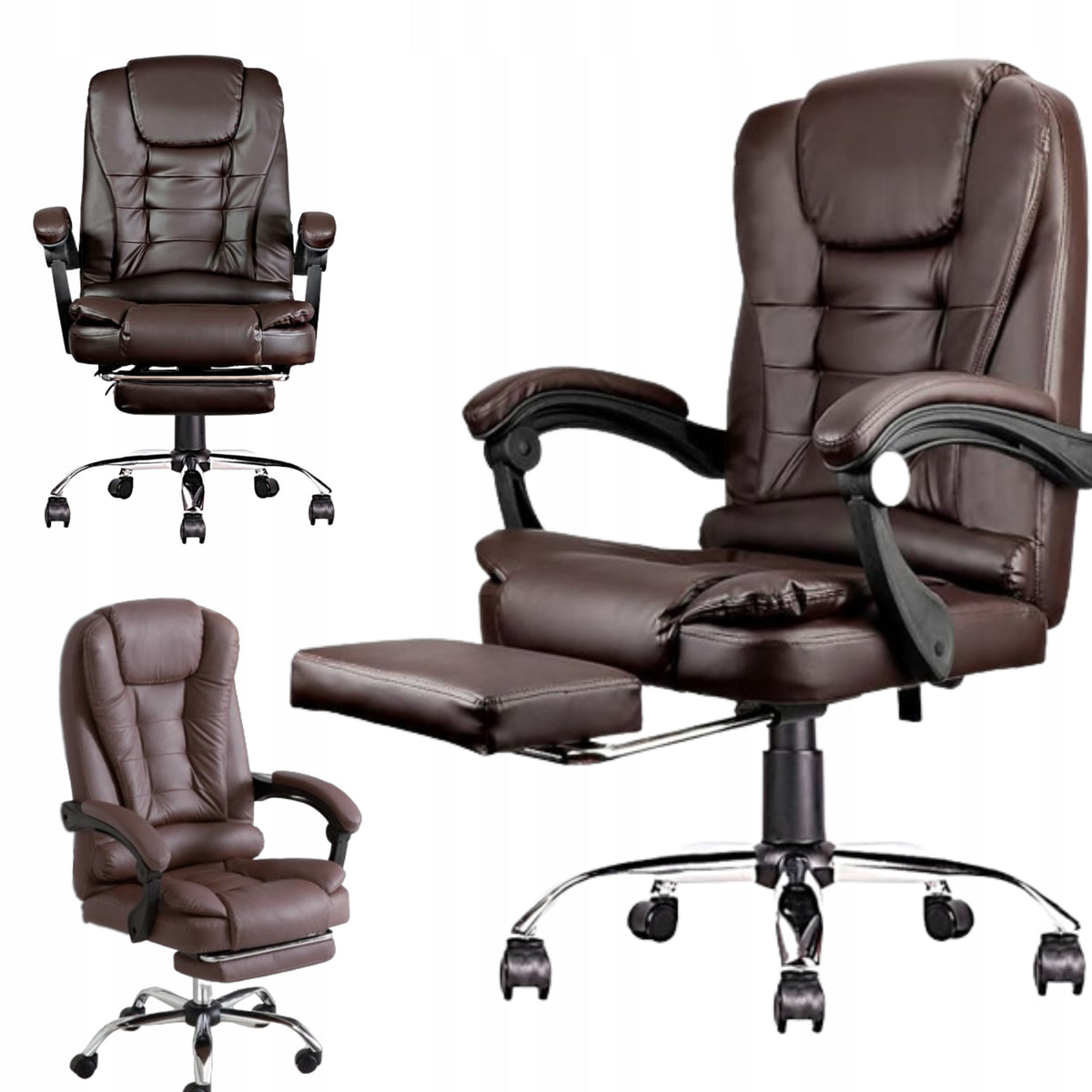 BOSS swivel office chair with footrest - brown LEATHER KO22BR
