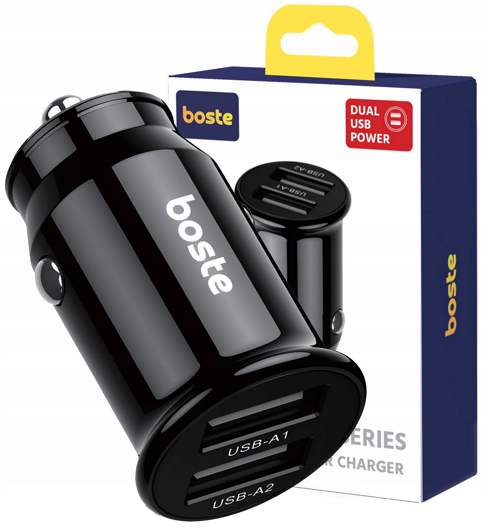 BOSTE SAFE CAR CHARGER, TWO USB PORTS, 15.5W, UNIVERSAL