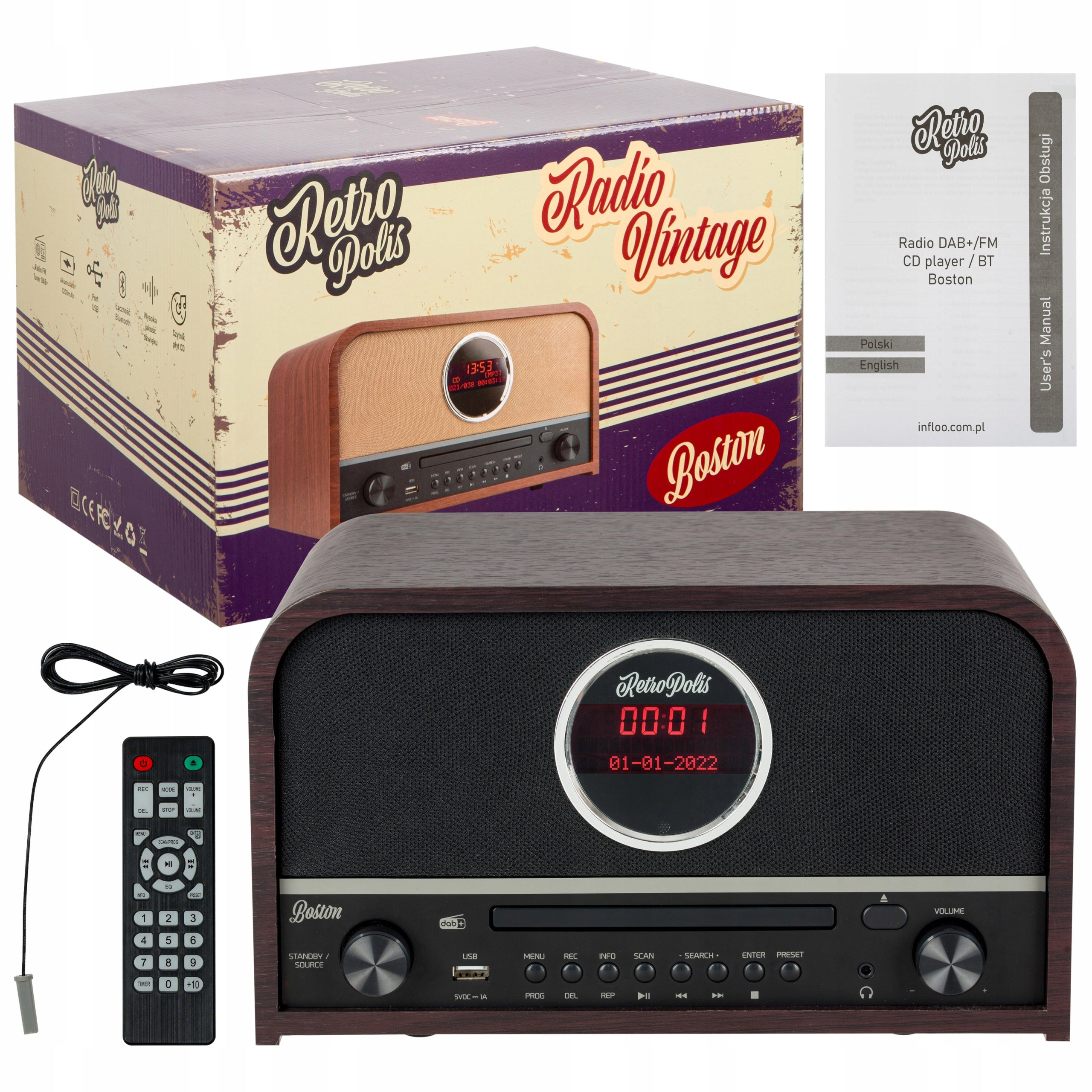 BOSTON Network AM/FM DAB+ DIGITAL USB-A BLUETOOTH CD LED