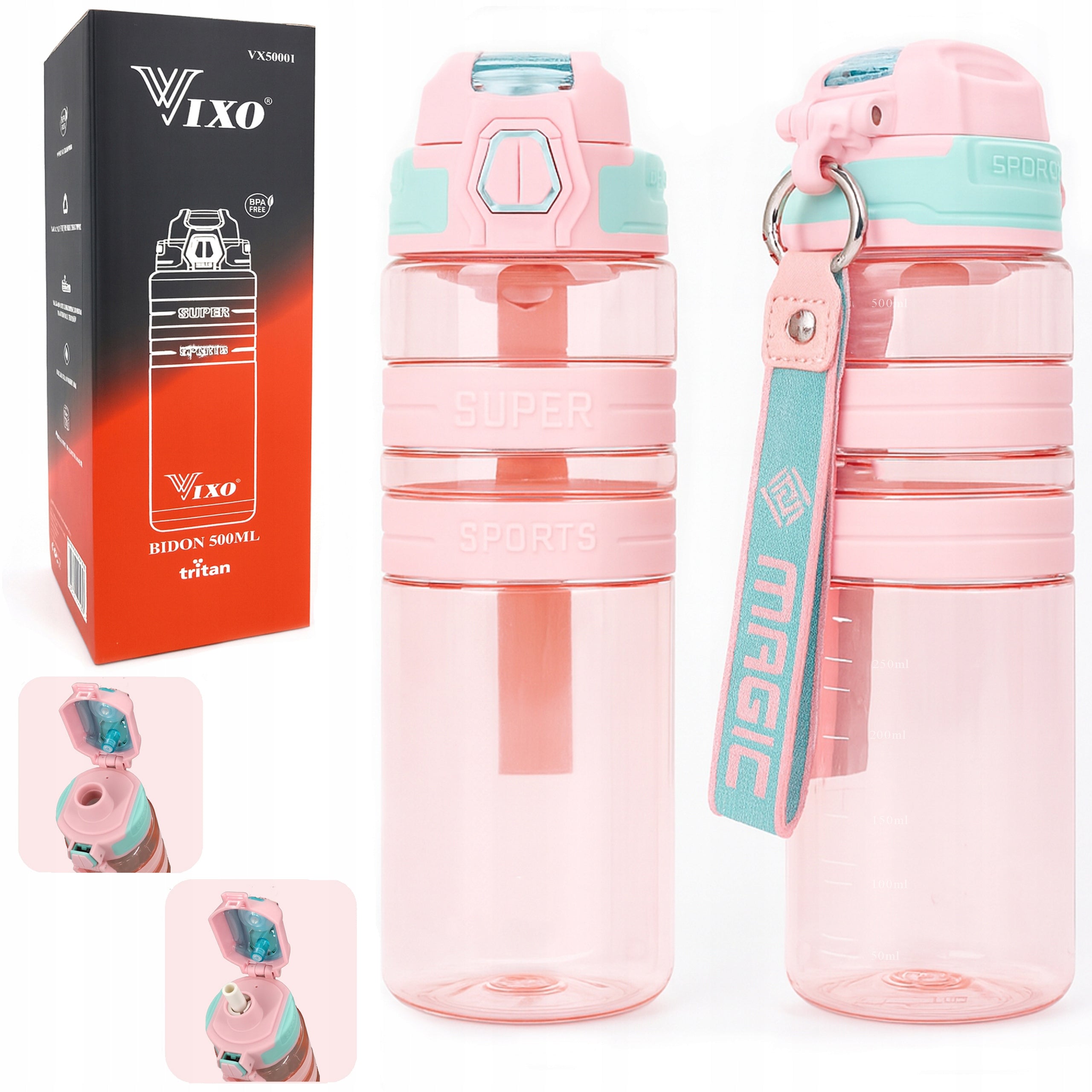 BOTTLE 500ML BPA FREE BOTTLE WITH DETACHABLE WATER STRAP WITH TRITAN VIXO