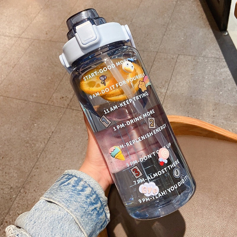 BOTTLE WATER BOTTLE 2L 2000ML WITH REMINDER WITH STRAW 2L BLUE HOUR Color blue