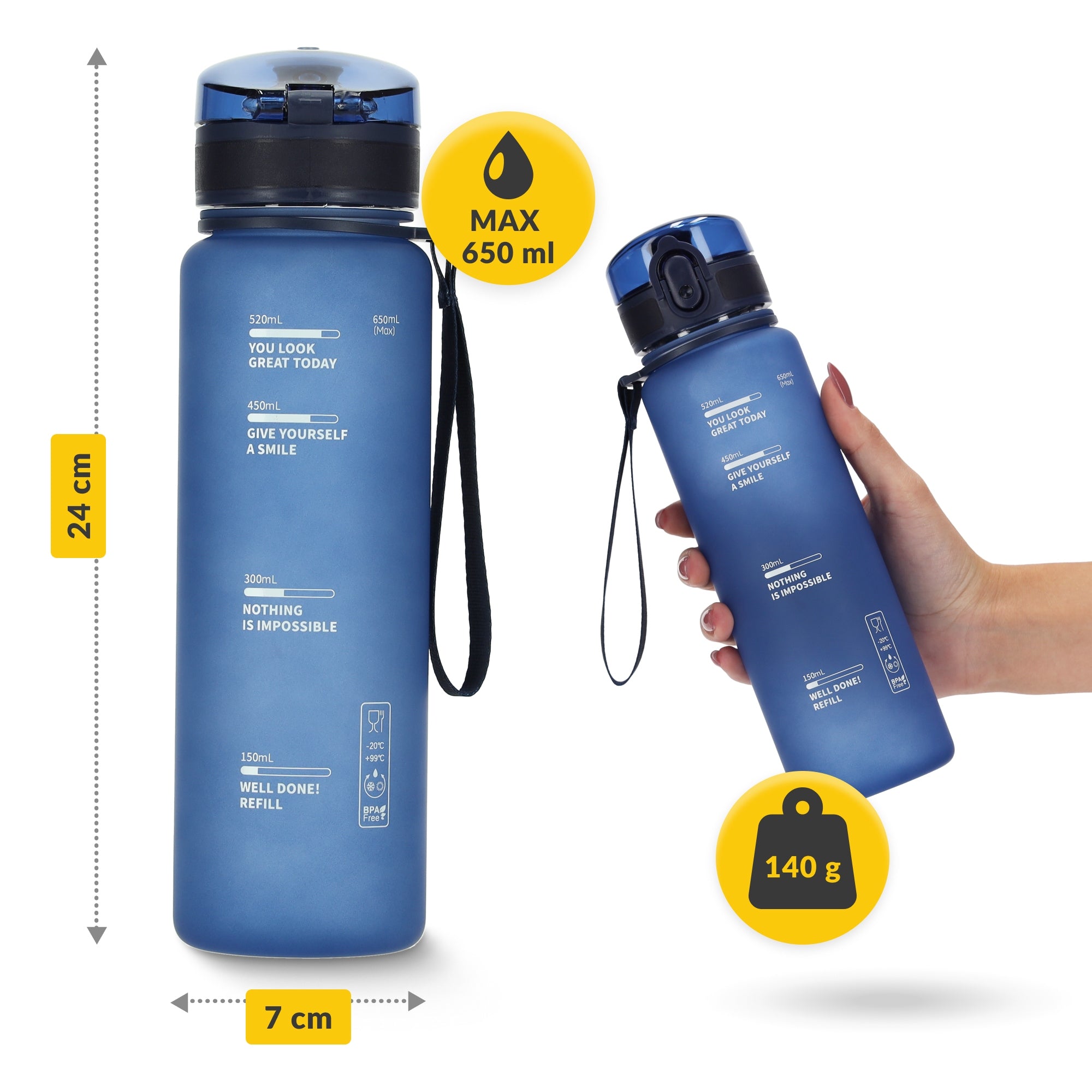 BOTTLE WATER BOTTLE DRINK TRITAN LEAKPROOF SPORTS WITH GRADUATION 650 ml Manufacturer code Bidon butelka na wodę WB13