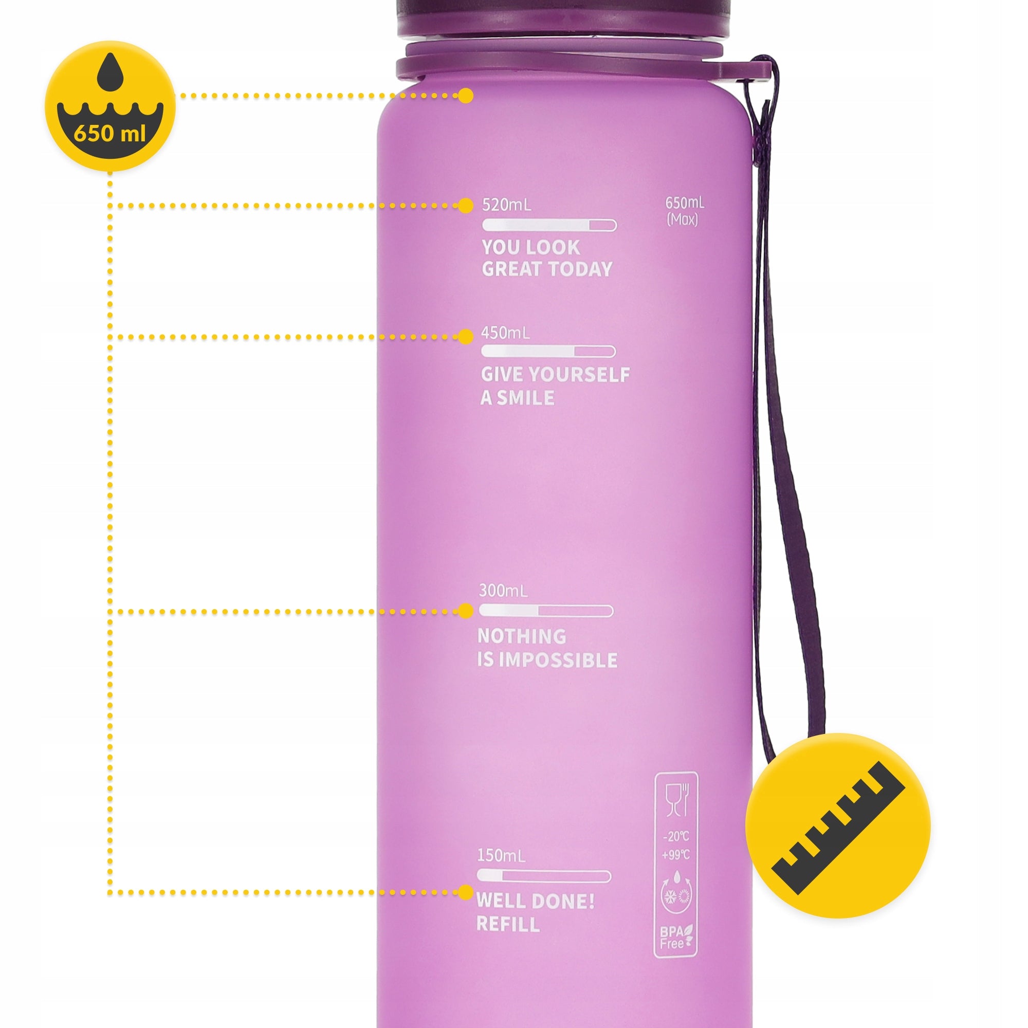 BOTTLE WATER BOTTLE DRINK TRITAN LEAKPROOF SPORTS WITH GRADUATION 650 ml Manufacturer code Bidon butelka na wodę WB14
