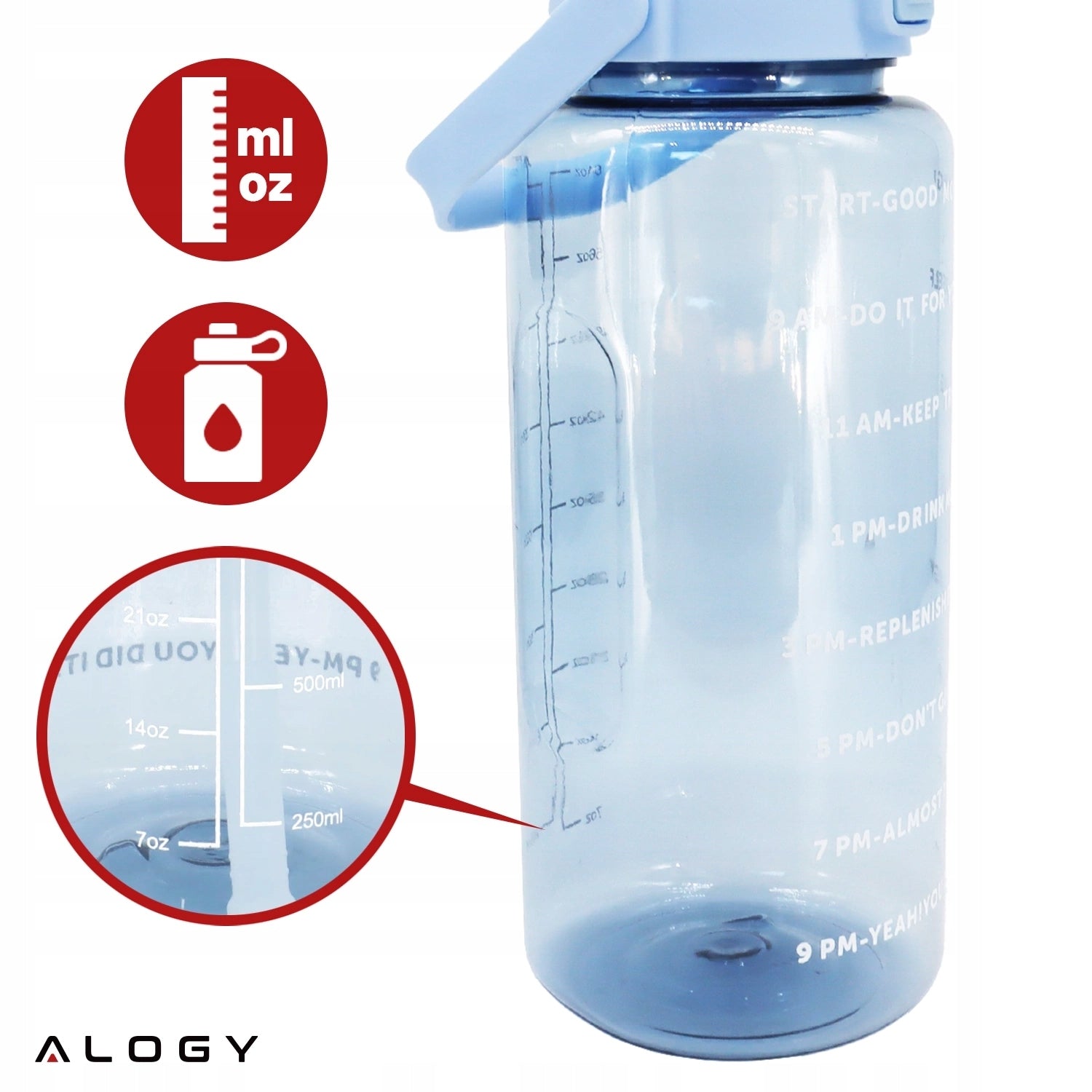 BOTTLE WATER BOTTLE WITH DRINKING STRAW 2L MOTIVATIONAL WITH REMINDER Brand Alogy
