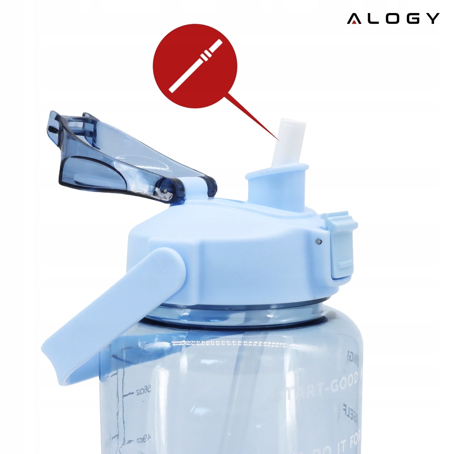 BOTTLE WATER BOTTLE WITH DRINKING STRAW 2L MOTIVATIONAL WITH REMINDER Color blue
