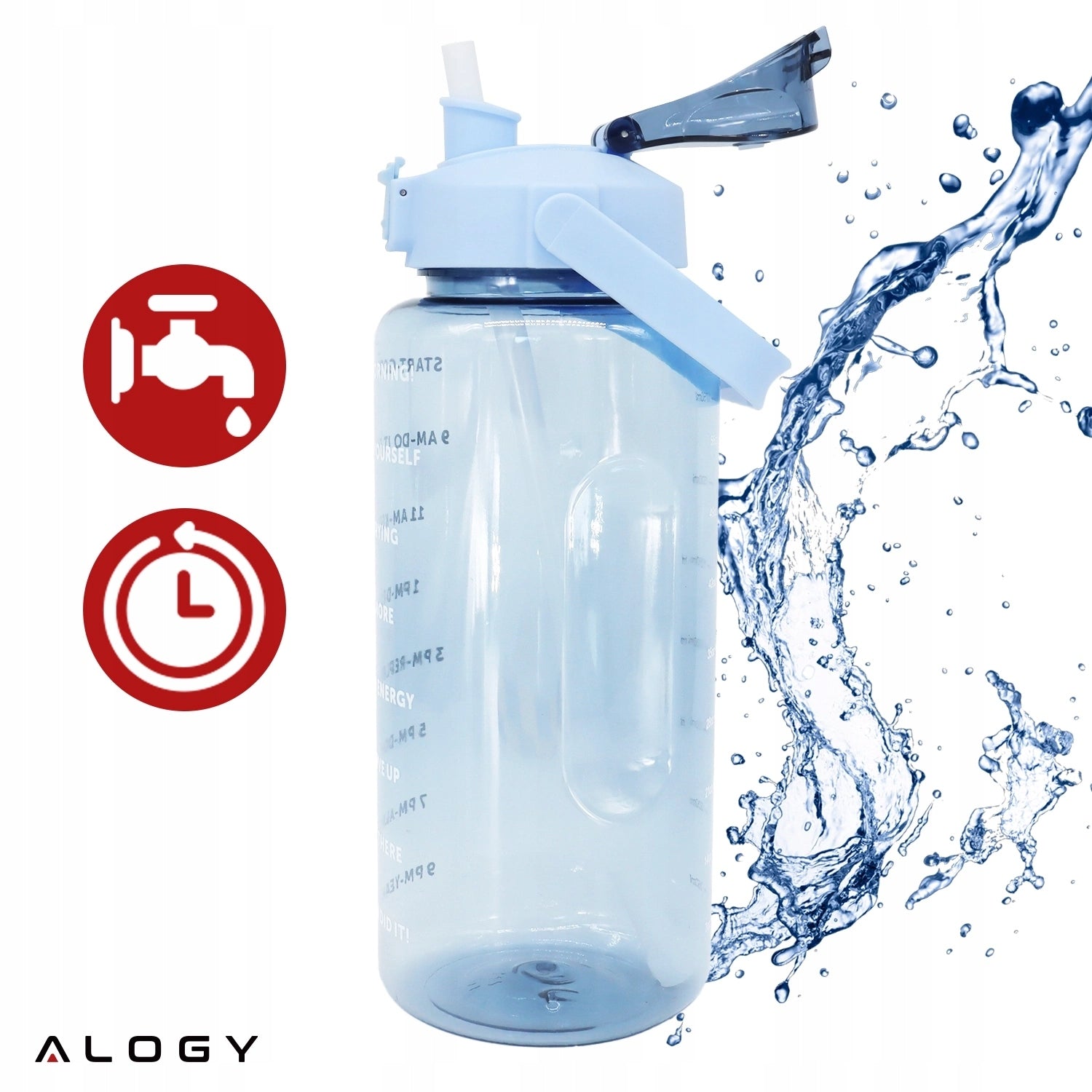 BOTTLE WATER BOTTLE WITH DRINKING STRAW 2L MOTIVATIONAL WITH REMINDER Kind bottle