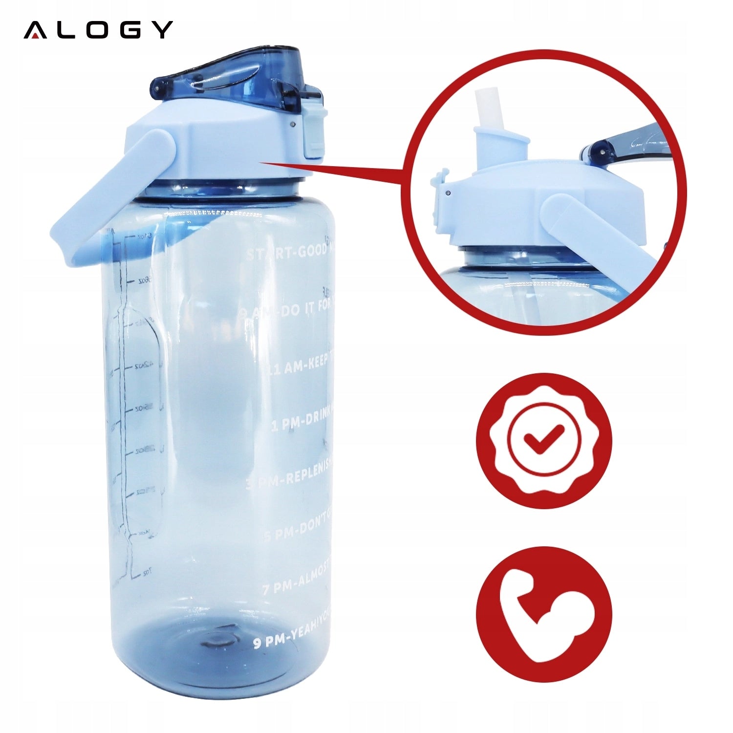 BOTTLE WATER BOTTLE WITH DRINKING STRAW 2L MOTIVATIONAL WITH REMINDER Manufacturer code Butelka bidon ze słomką siłownia 80597