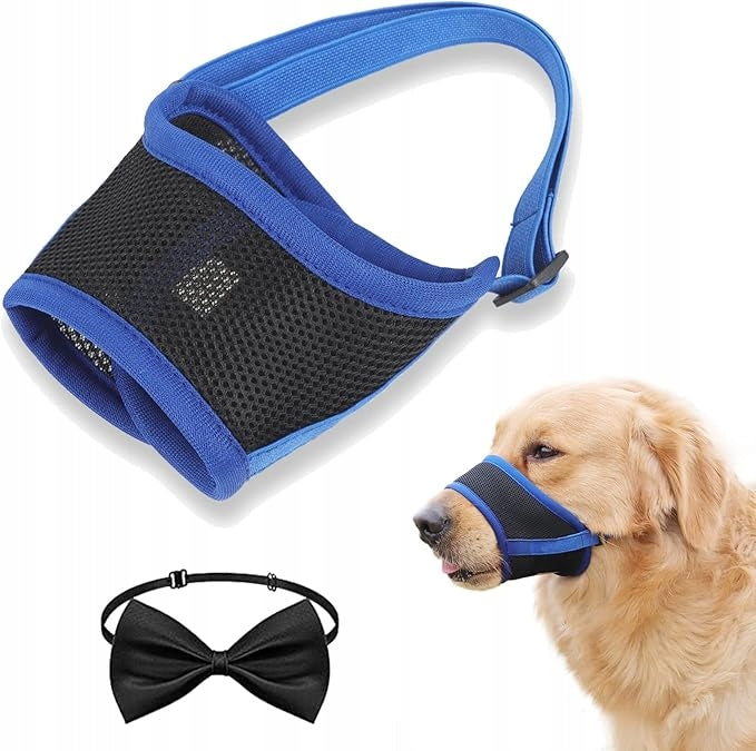 BOW TIE AND ADJUSTABLE DOG MUZZLE SOFT PREVENTS BARKING SIZE L