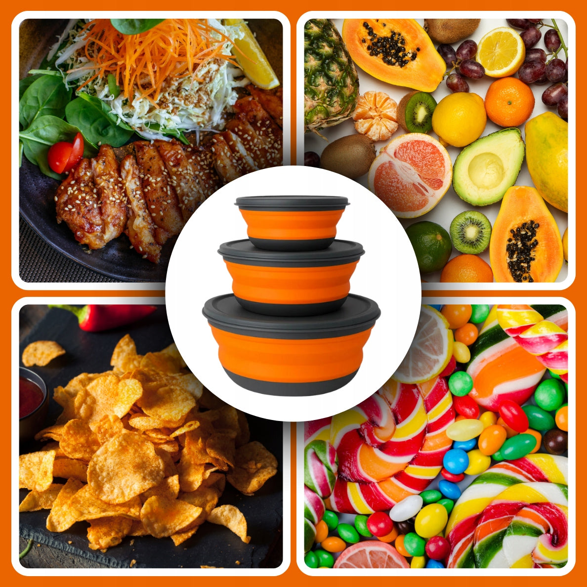 BOWLS FOLDING SILICONE CONTAINERS HIKING SET 3PCS + LIDS Brand MEMFLOW