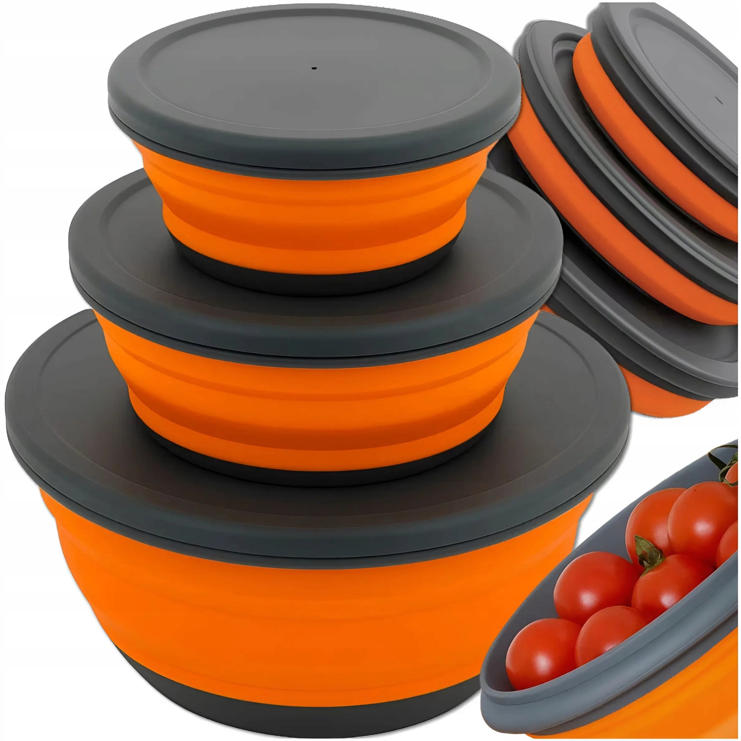BOWLS FOLDING SILICONE CONTAINERS HIKING SET 3PCS + LIDS Manufacturer code MISKI TURYSTYCZNE ZESTAW BIWAKOWY pokrywki