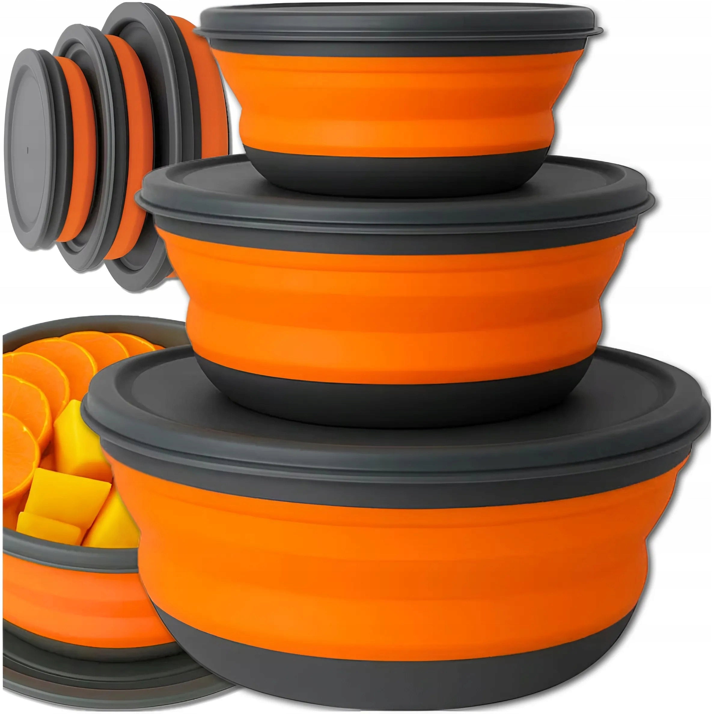 BOWLS FOLDING SILICONE CONTAINERS HIKING SET 3PCS + LIDS