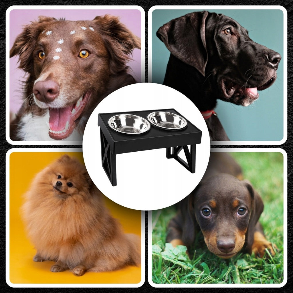 BOWLS ON STAND ADJUSTABLE DOUBLE BOWL LARGE NON-SPILL 2IN1 FOR DOG Capacity 1.8 l
