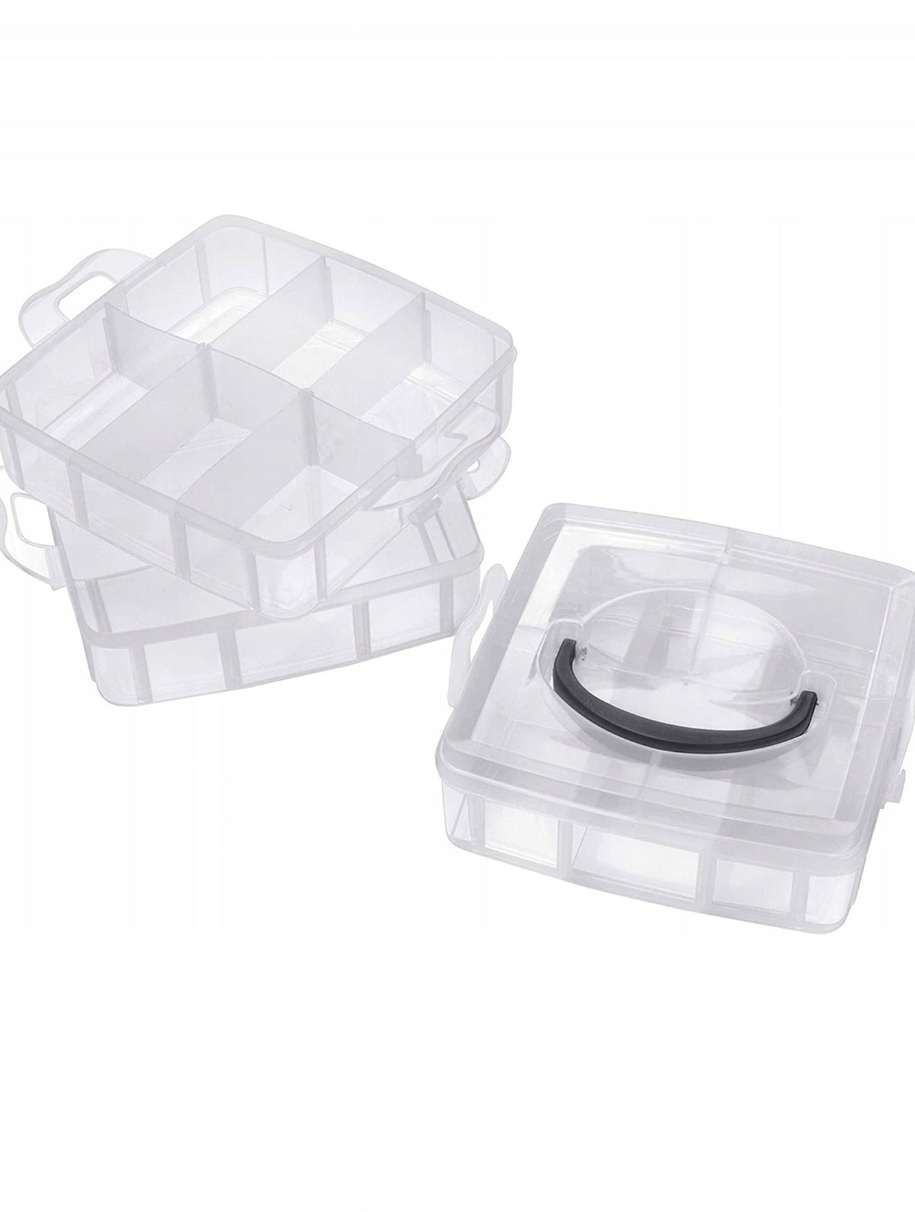 BOX CONTAINER ORGANIZER 3-TIER PLASTIC UNIVERSAL Additional features organizer compartments transparent cover carrier handle removable organizers safety latches