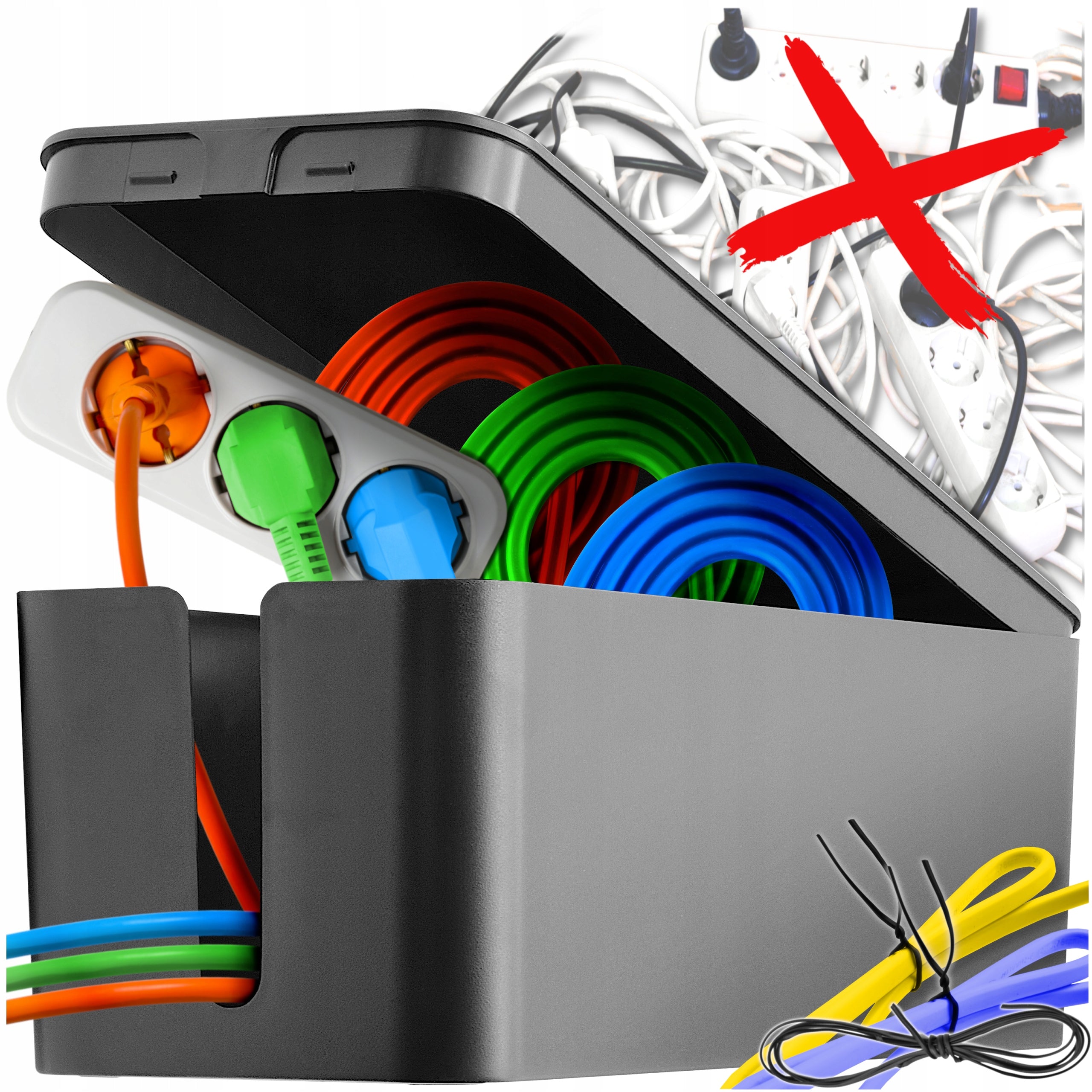BOX FOR CABLES AND POWER STRIPS XL LARGE 40x15x13cm BLACK CAPACIOUS