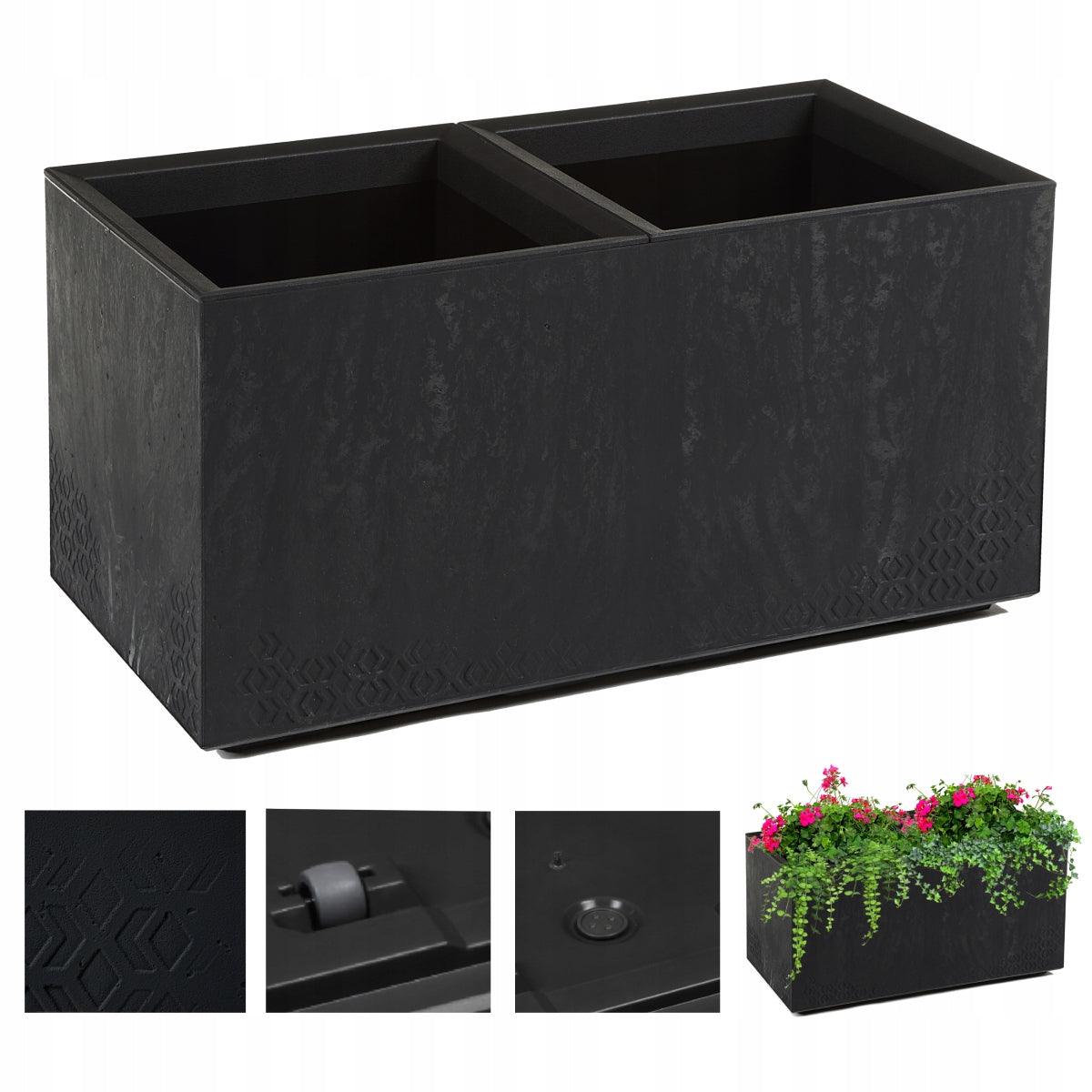 BOX ON WHEELS KARO ECO RECYCLED CONCRETE EFFECT 80x40 BLACK CONCRETE