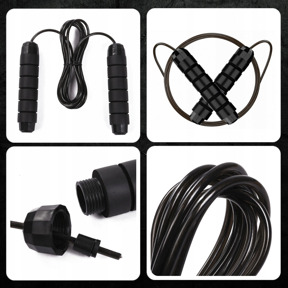 BOXER JUMP ROPE FTINESS ADJUSTABLE WITH BEARING FOR TRAINING BLACK