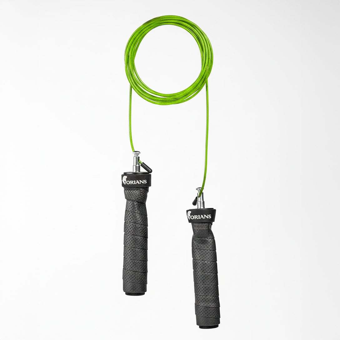 BOXING JUMP ROPE ADJUSTABLE STEEL ROPE WITH ROTATING HEADS FAST Color green