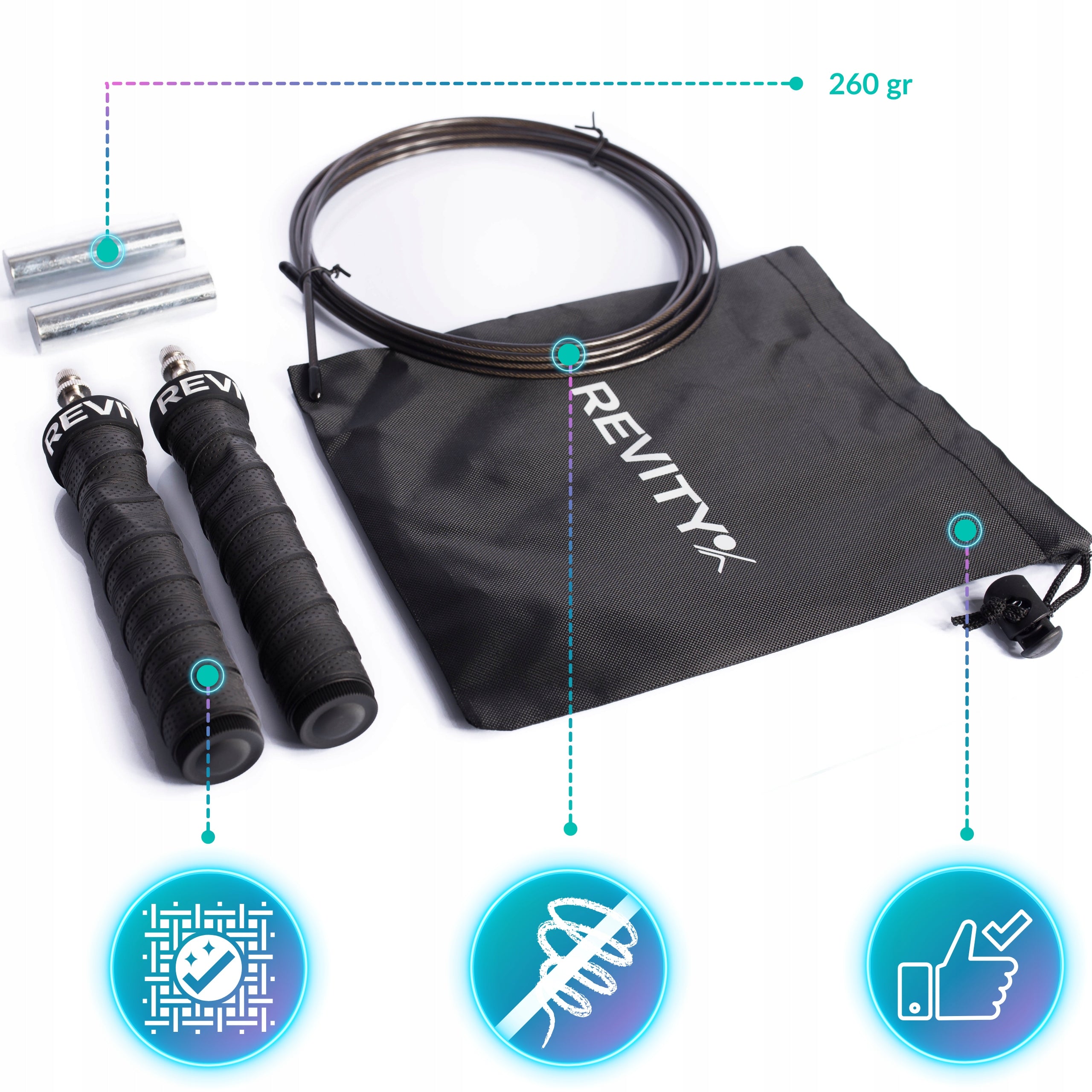 BOXING JUMP ROPE ERGONOMIC ADJUSTABLE WITH BEARINGS AND LOAD 300 CM Color black