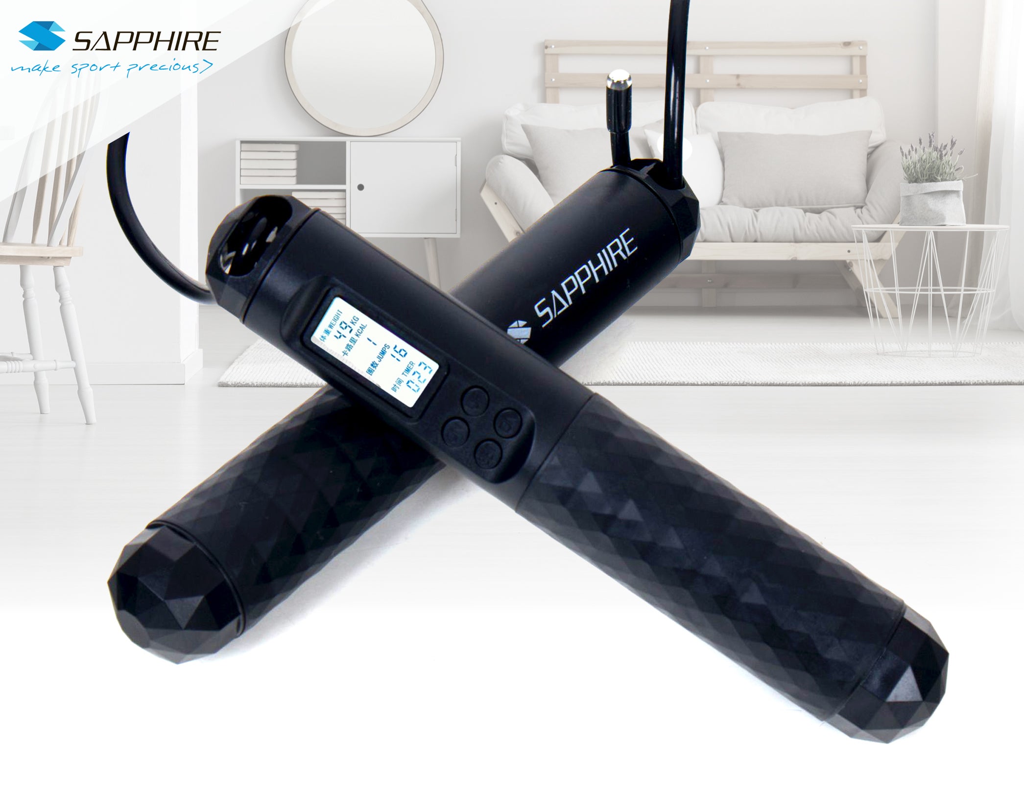 BOXING JUMP ROPE WITH TRAINING BEARINGS with fitness COUNTER LED crossfit Color black