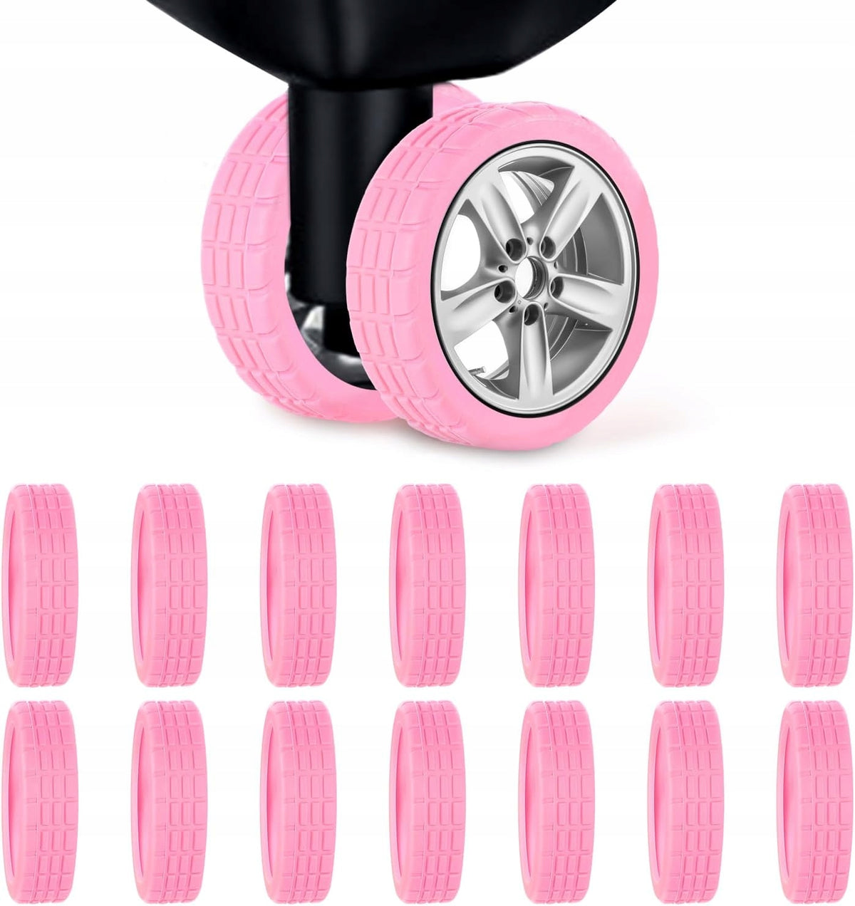 BOXOB 16 pcs Luggage Wheel Covers, Protective Covers, Pink