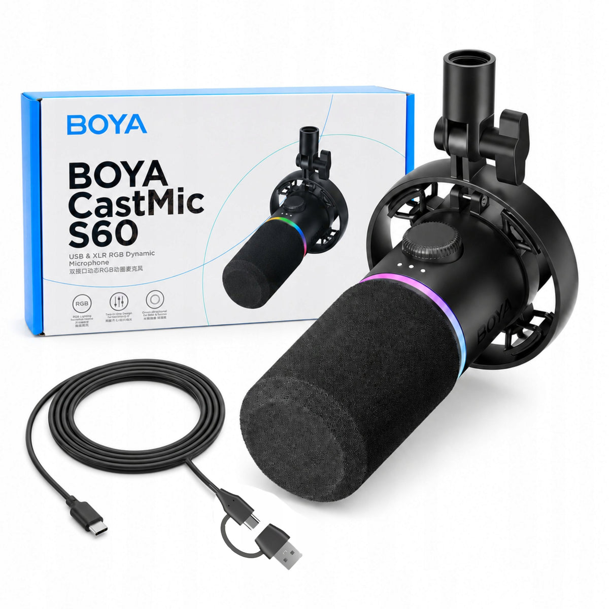 BOYA CastMic S60 Wired USB XLR Gaming Dynamic Microphone - Black