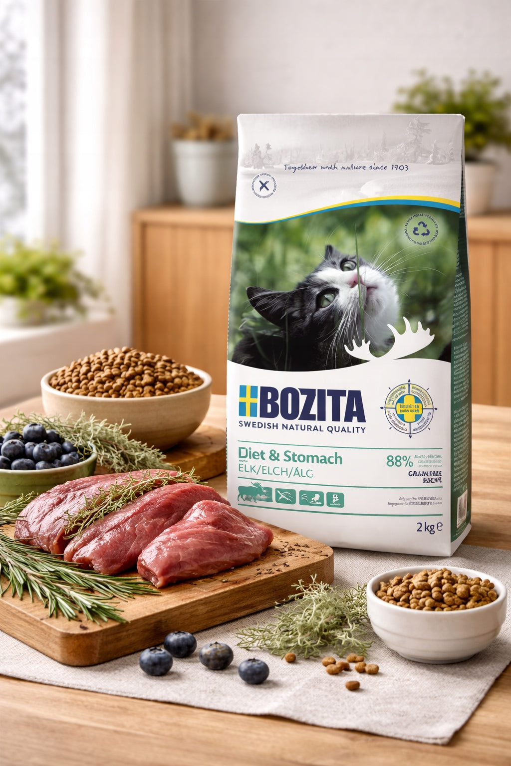 BOZITA Dry cat food Diet Stomach MOOSE WITHOUT GRAINS for sensitive 2kg Packaging status original