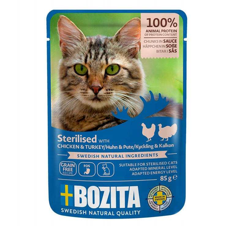 BOZITA Sterilised Pieces of meat in sauce with chicken and turkey 85g