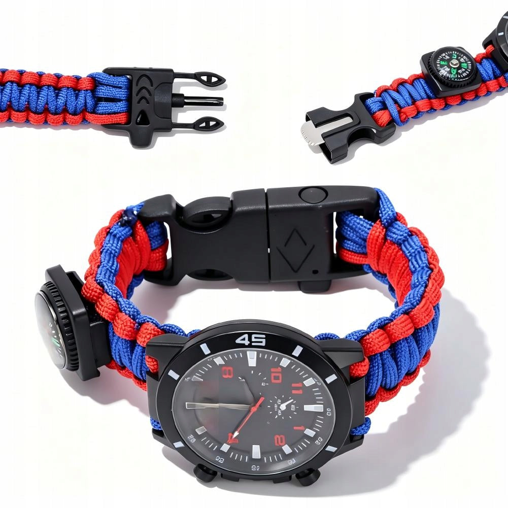 BRACELET BAND SURVIVAL WATCH PARACORD FLINT COMPASS WHISTLE 6IN1