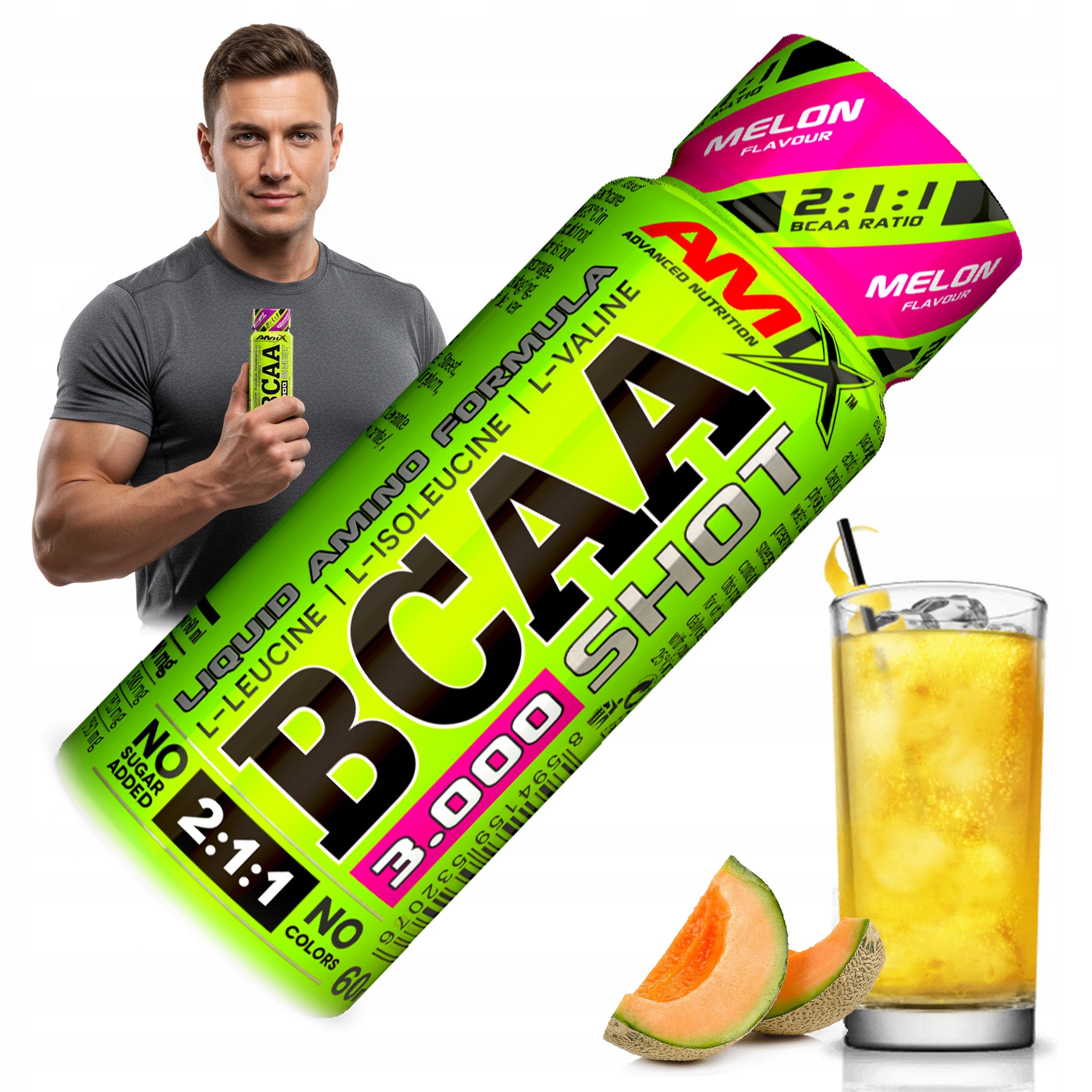 BRANCHED CHAIN AMINO ACIDS BCAA SHOT liquid, for drinking, ampoule - Amix Melon