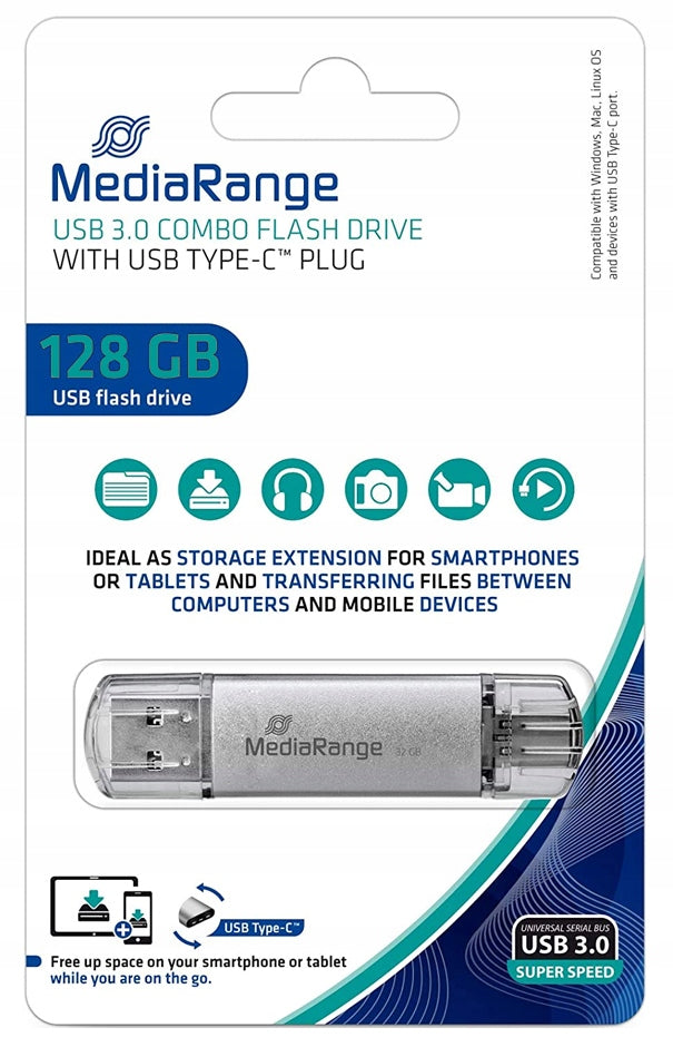 BRANDED FLASH DRIVE 2IN1 128GB USB-C DUAL DRIVE OTG USB ALUMINUM PLUGS Packaging status original