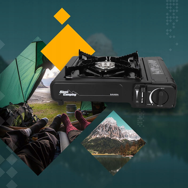 BRANDED SET ALPEN TOURIST STOVE BAVARIA + OVERLAY+4x GAS Cartridge Manufacturer code IK001