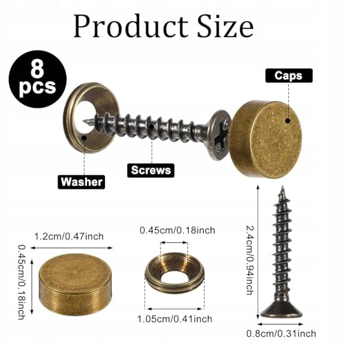 BRASS SCREWS WITH DECORATIVE CAP FOR CABINET MIRROR FURNITURE 8 PCS. Manufacturer code Bez marki