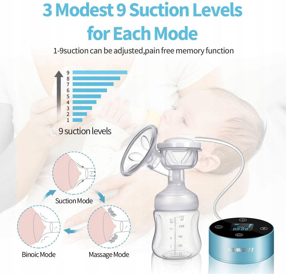 BREAST PUMP ELECTRIC BREASTFEEDING 3 MODES 9 LEVELS QUIET Color blue