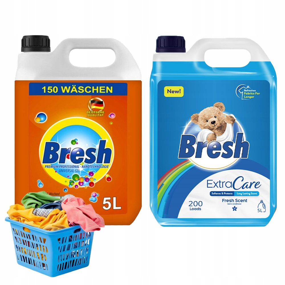 BRESH UNIVERSAL WASHING LIQUID 5L + RINSING LIQUID 5L 350 WASHES EFFICIENT