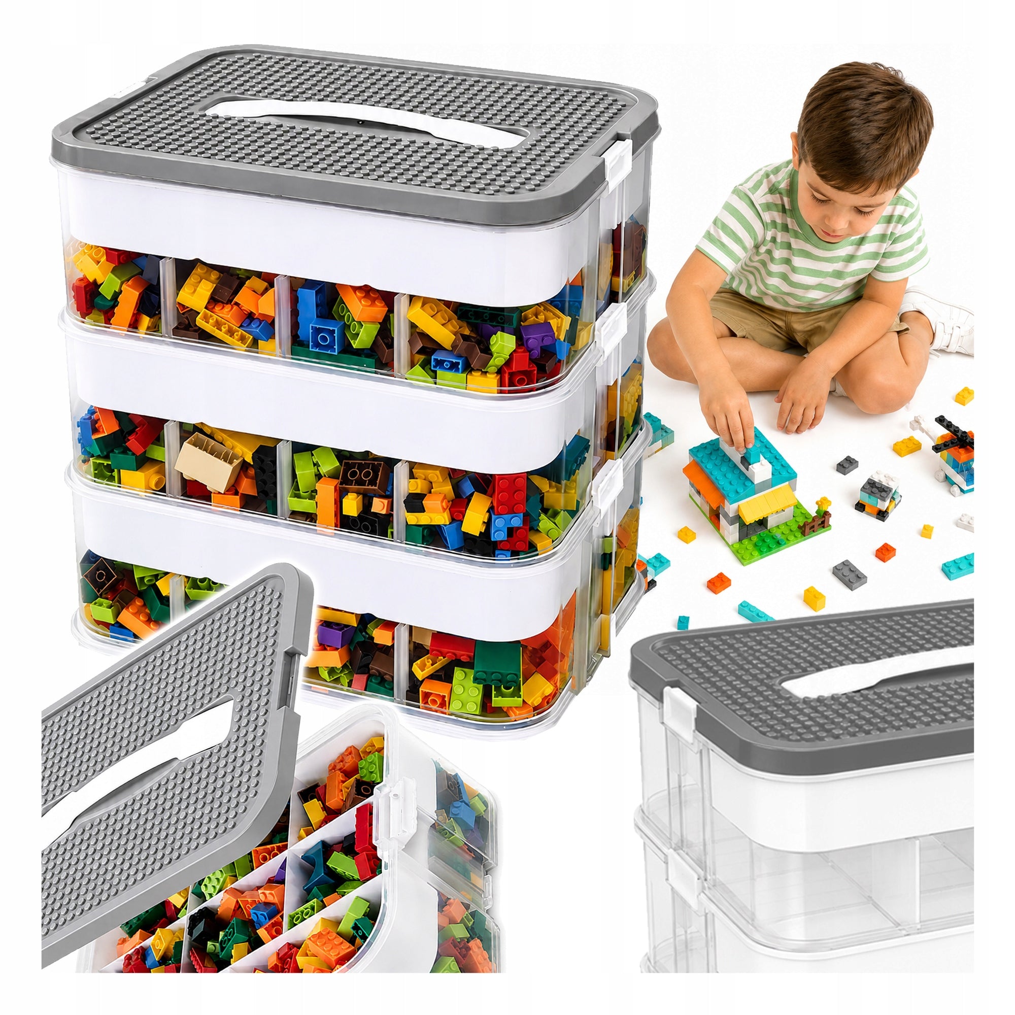 BRICK CONTAINER 3-STOREY ORGANIZER WITH COMPARTMENTS 22 L GREY ORGANIZER