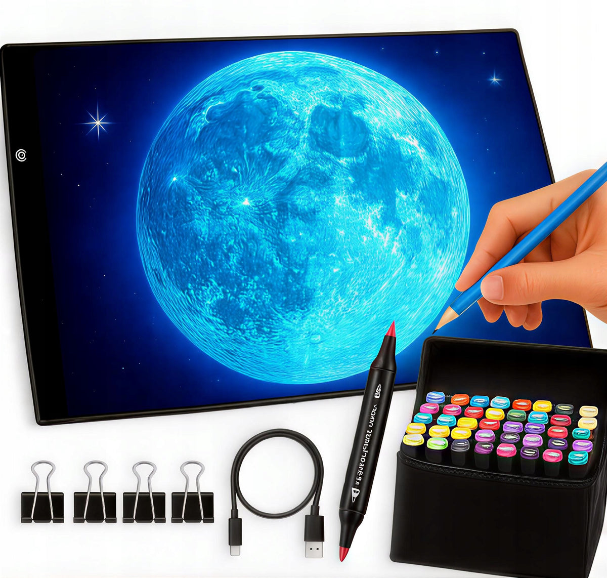 BRIGHT PAD LED C&M+ 80 DOUBLE-SIDED MARKERS - 4 CLIPS GIFT SET