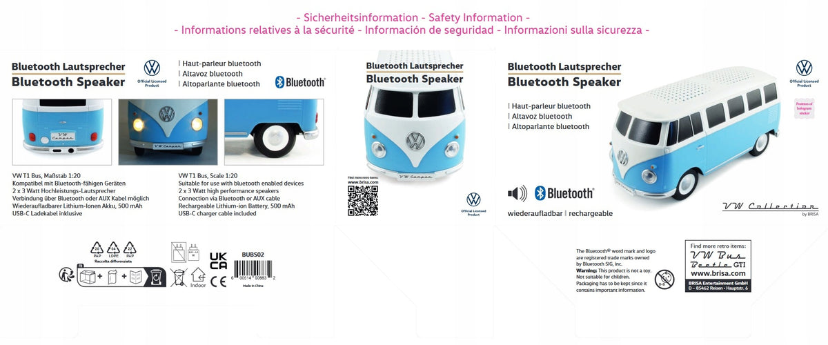 BRISA VW Collection głośnik Bluetooth VW T1 Bus Blue Packaging status original