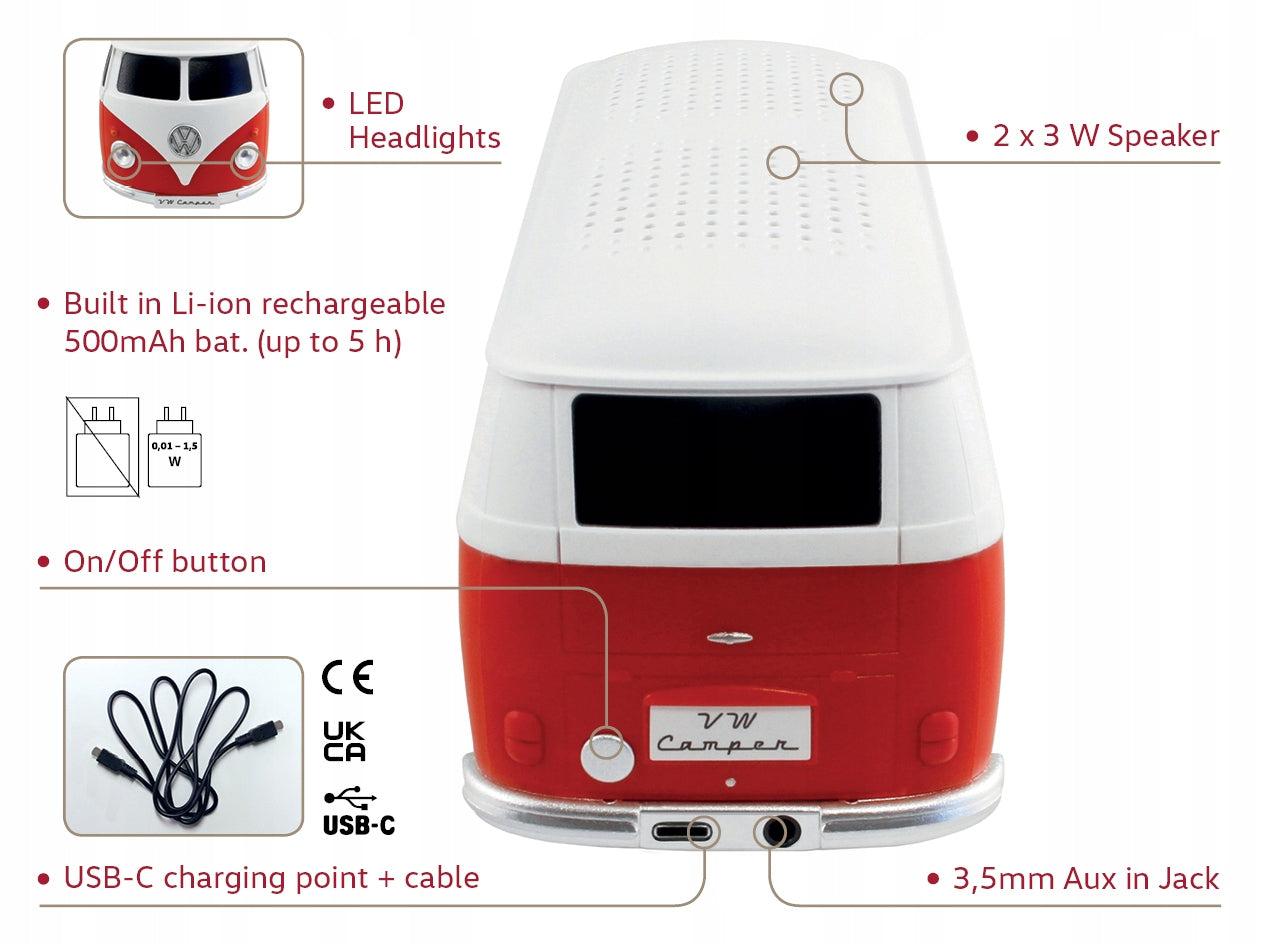 BRISA VW Collection głośnik Bluetooth VW T1 Bus Red Packaging status original