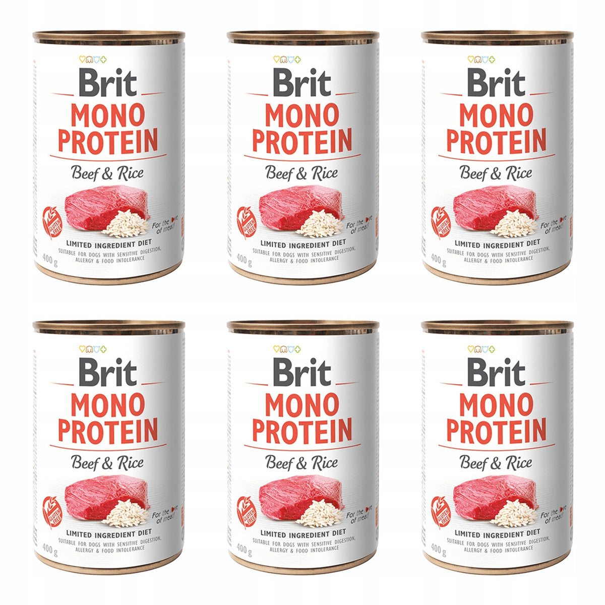 BRIT MONO Wet Dog Food Beef Rice 6x400g Packaging status original