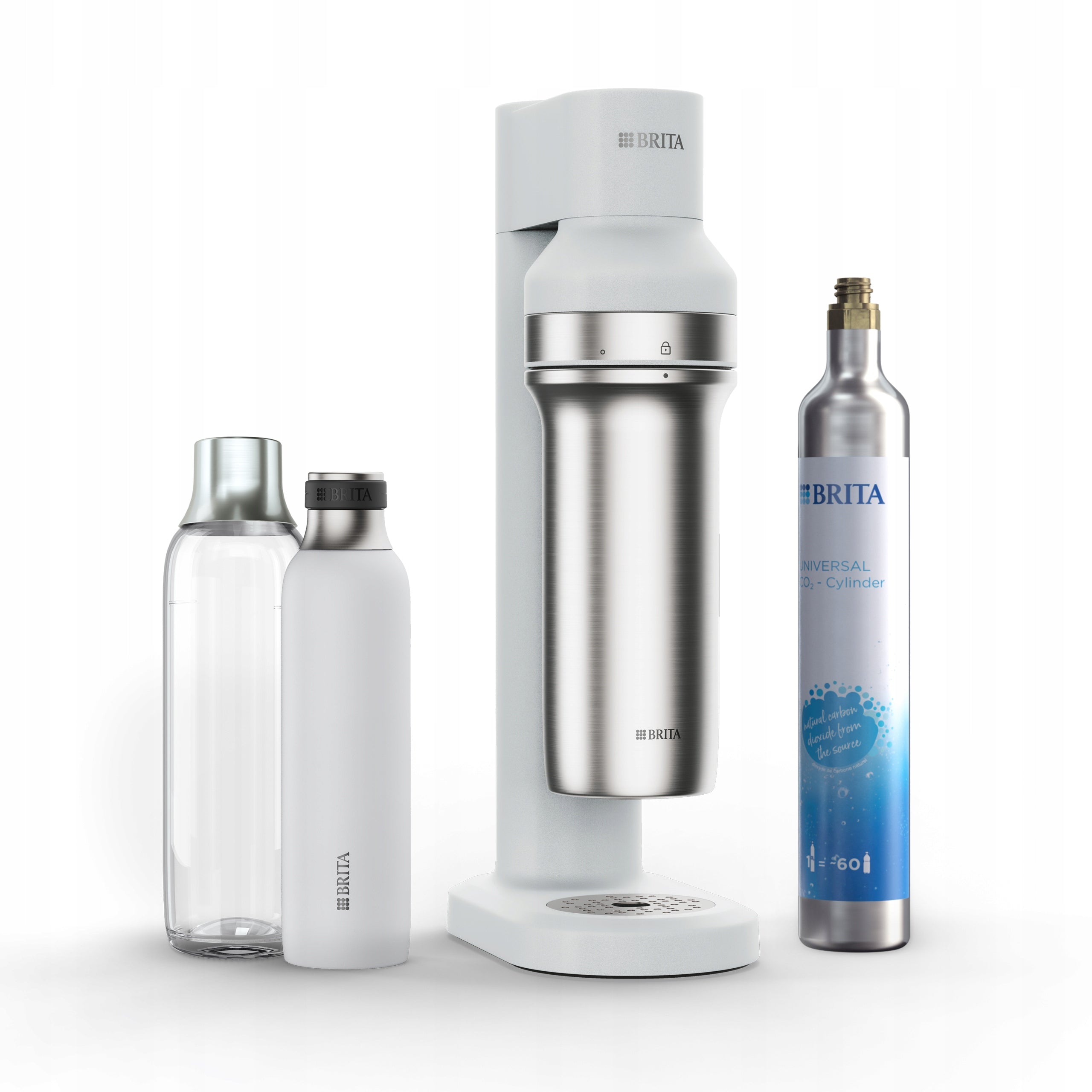 BRITA Saturator sodaTRIO white with CO2 cylinder, glass bottle and thermal bottle Packaging status original