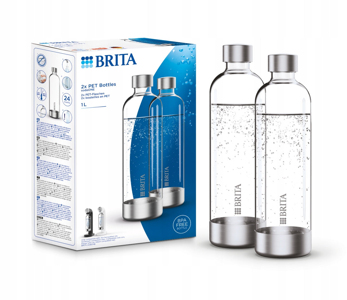 BRITA Set of two PET water gassing bottles for sodaONE 1l saturator