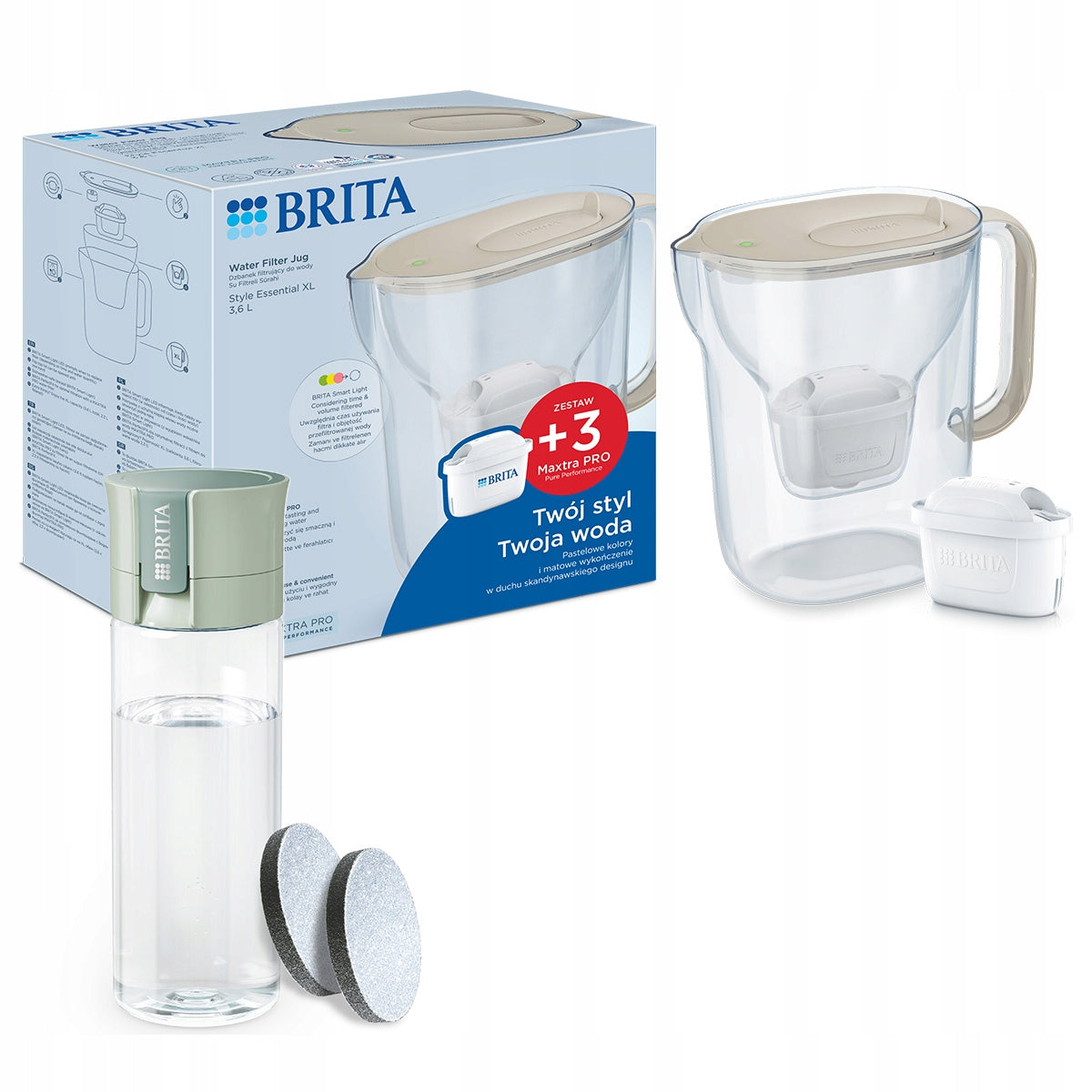 BRITA Style Essential XL+ Filter Jug 3 Filters, Filter Bottle