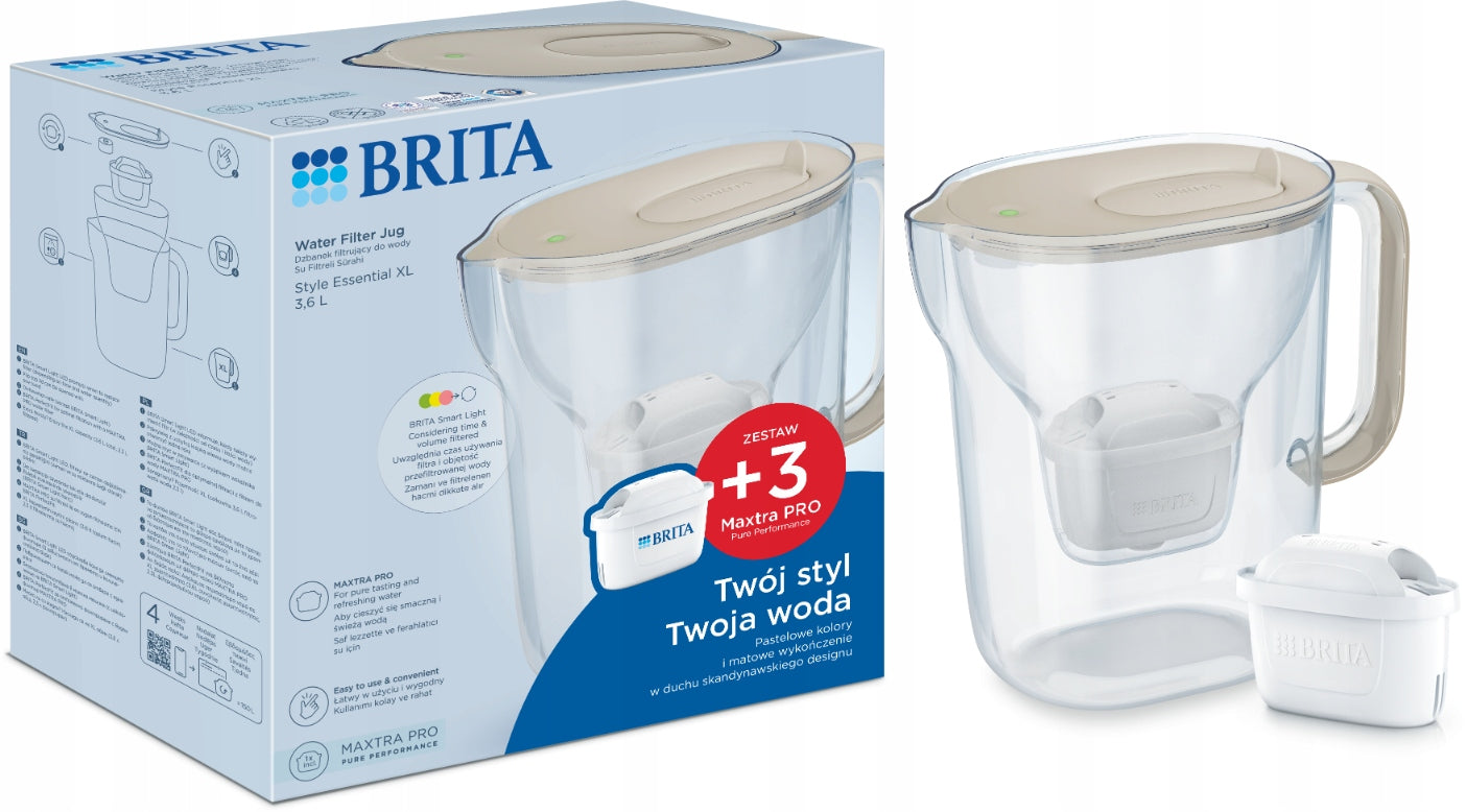 BRITA Style Essential XL sand filter jug + 3 Maxtra PRO filters