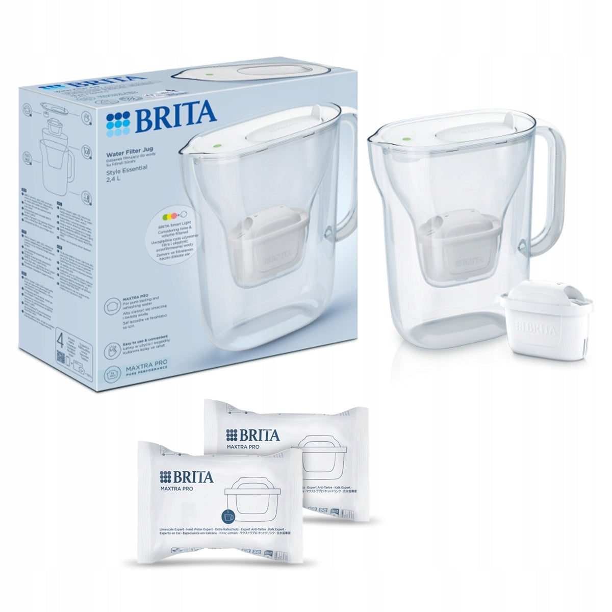 BRITA Style Essential and Pure Performance Filter Jug + 2x Hard Water