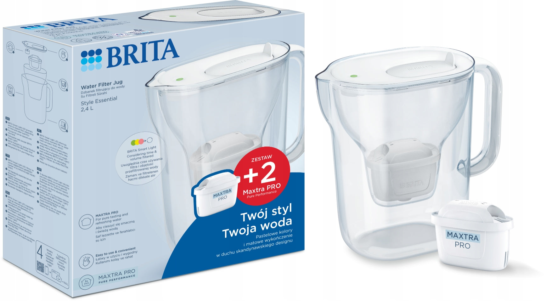 BRITA Style Essential filter jug white + 2 Pure Performance filters