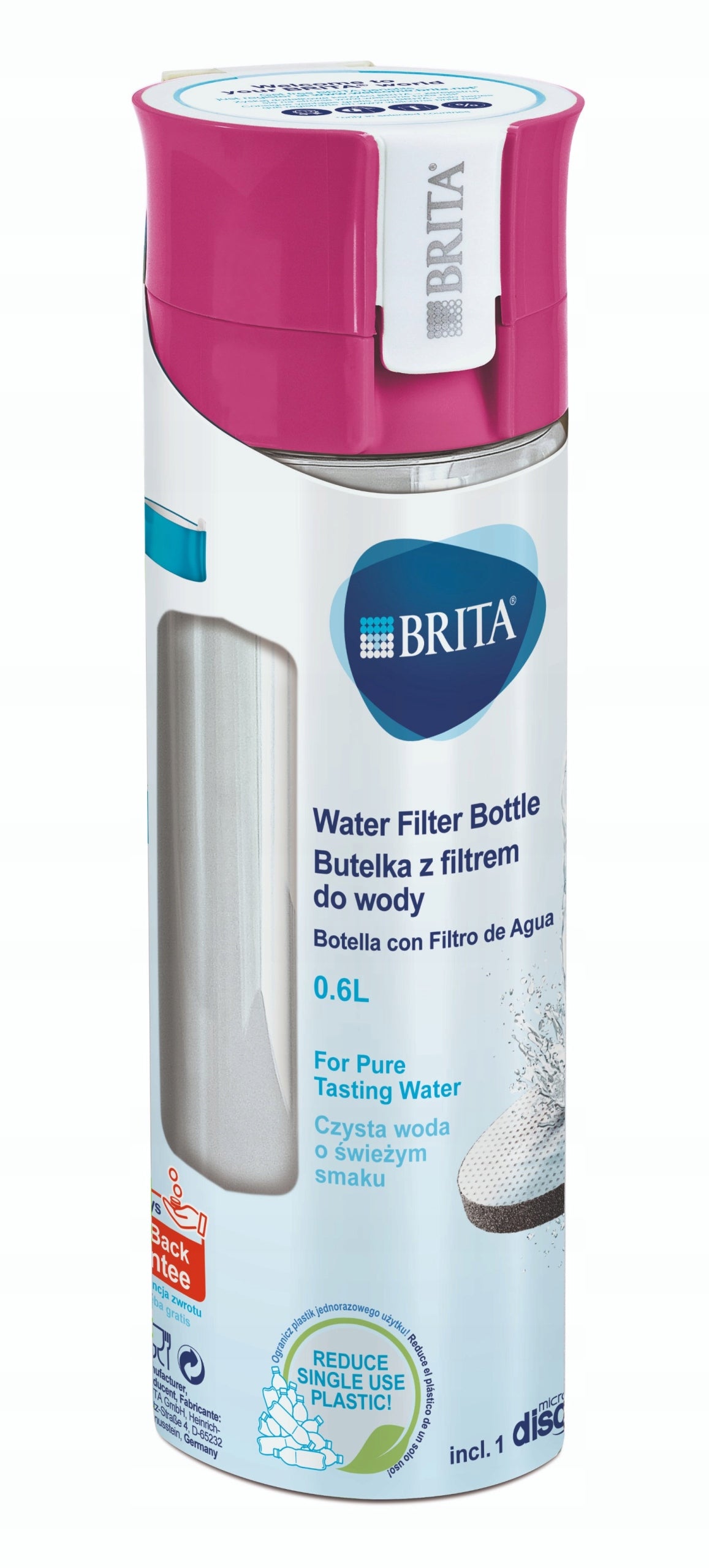 BRITA Vital Energy Pink Filter Bottle + 1 MicroDisc Water Filter