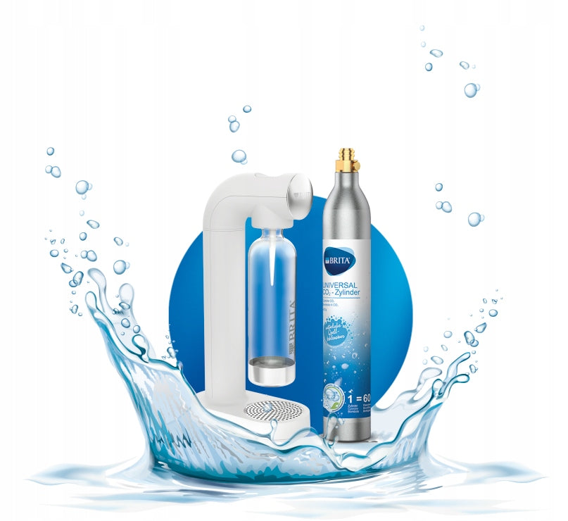 BRITA White SodaONE water gassing saturator with CO2 cylinder and bottle Certificates of conformity CE WEEE